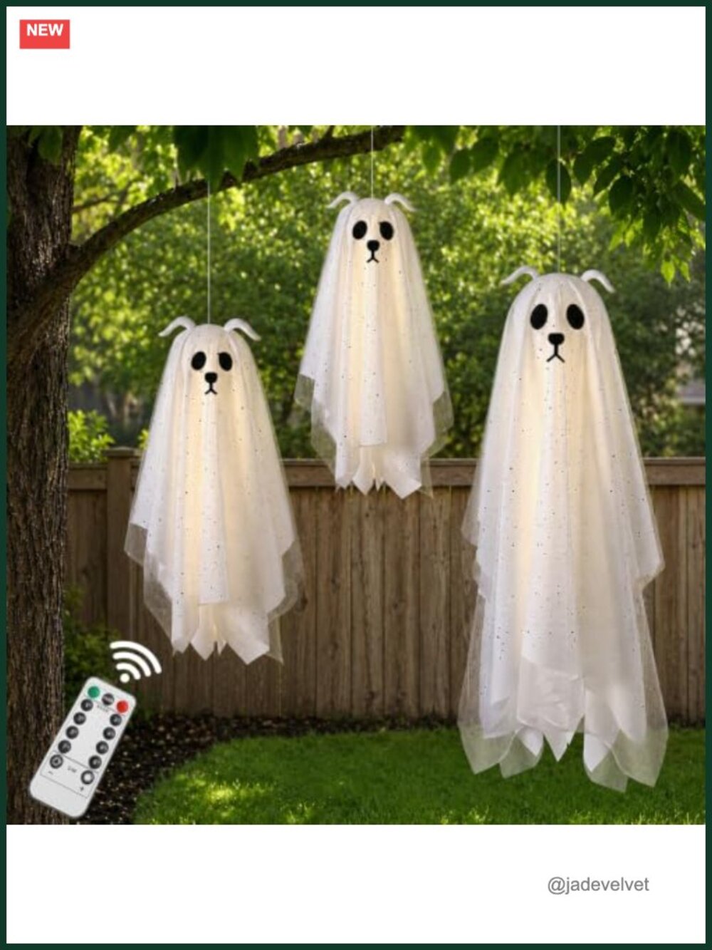 3-Pack Lighted Dog Ghost Hanging Halloween Outdoor Decor LED Gauze